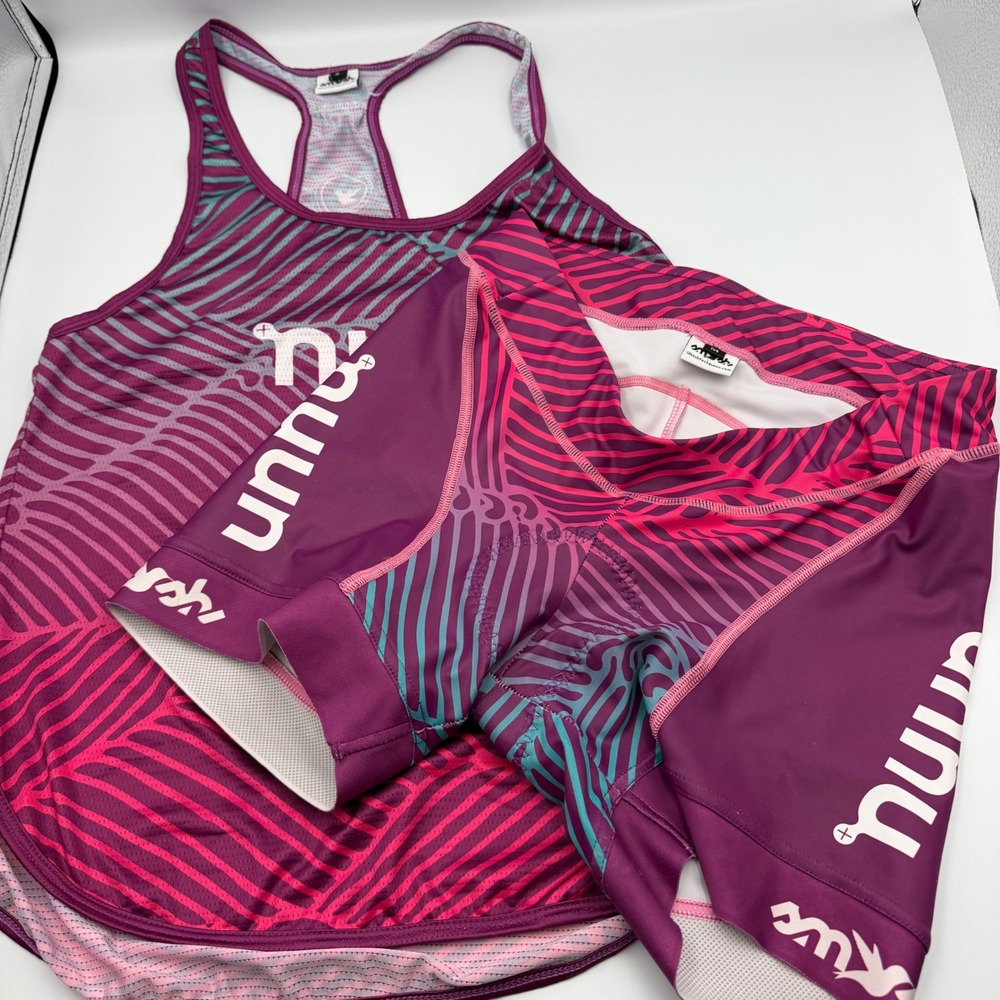 Smashfest Queen Nuun Cycling Set Purple Tank Top S Padded Shorts M Triathalon